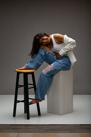 107-Natalie White Shirt Ripped Jeans