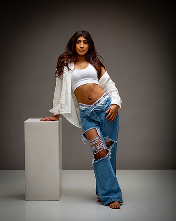 146-Natalie White Shirt Ripped Jeans