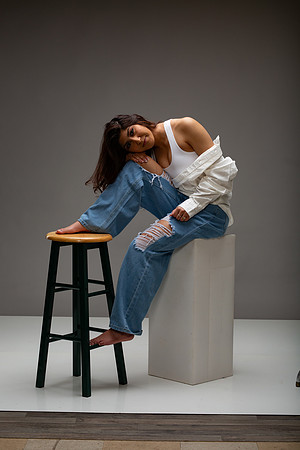 109-Natalie White Shirt Ripped Jeans