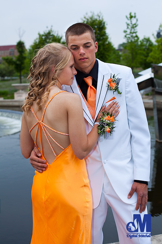 Prom dress orange back and white tux photograph