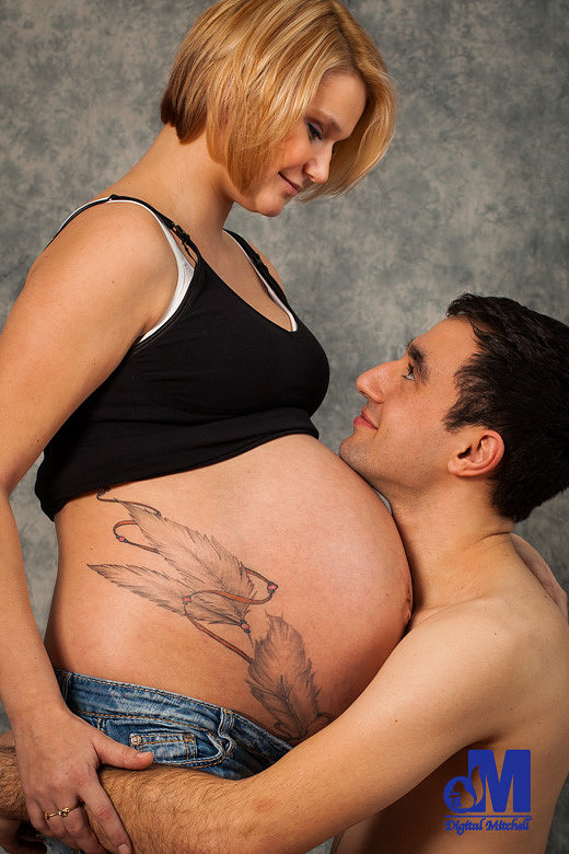 Photograph of maternity with mother and her tattoo and father