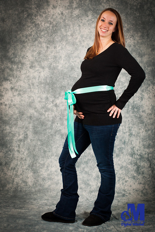Maternity Photography with blue ribbon 