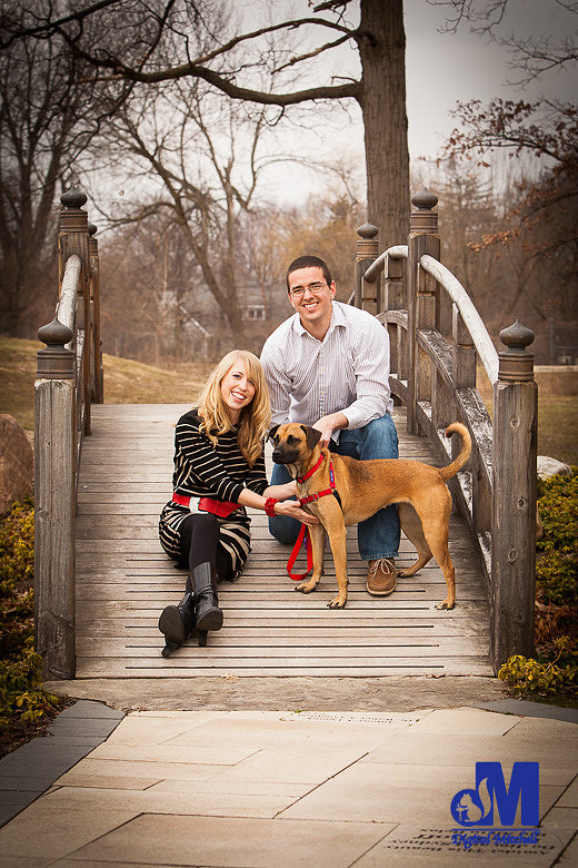 Photograph Engagement by bridge with Dog