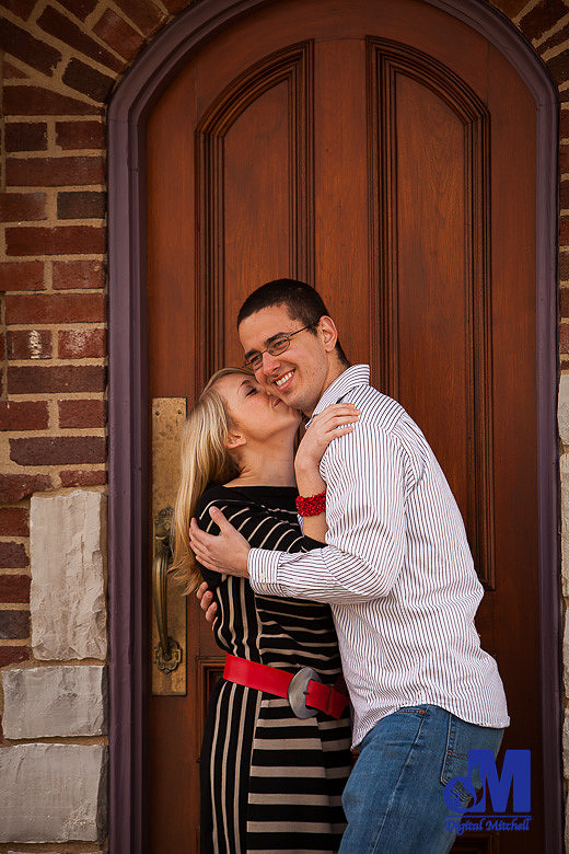 Engagement Photograph by door of Kathryn &amp; Gabe