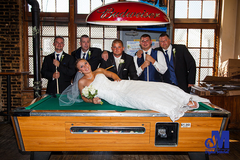 Photograph of bride on pool table