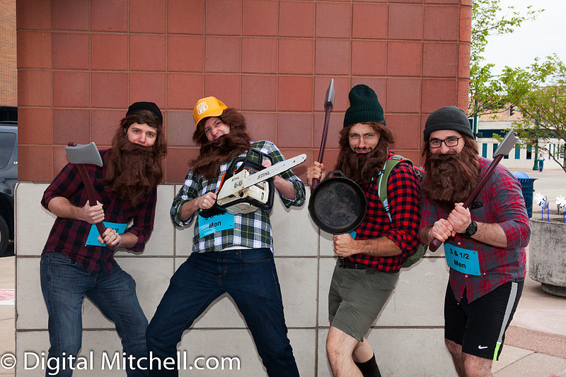 photograph of racers dressed up like lumberjacks