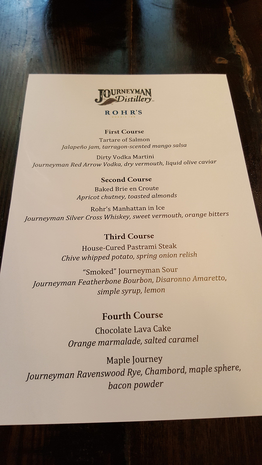 Four Course menu