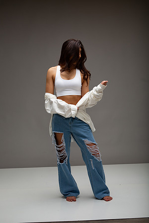 39-Natalie White Shirt Ripped Jeans