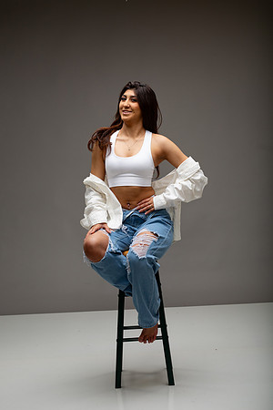 58-Natalie White Shirt Ripped Jeans