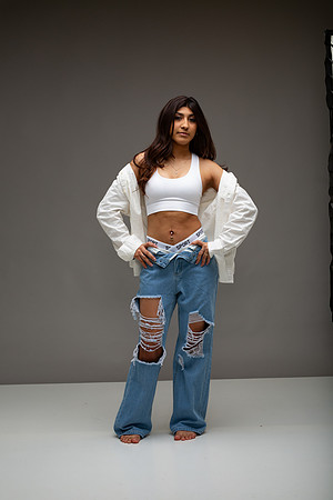 29-Natalie White Shirt Ripped Jeans
