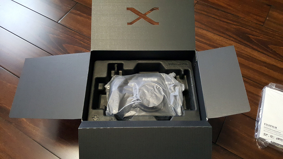 picture of Fujifilm XT-2 wrapped up inside the box