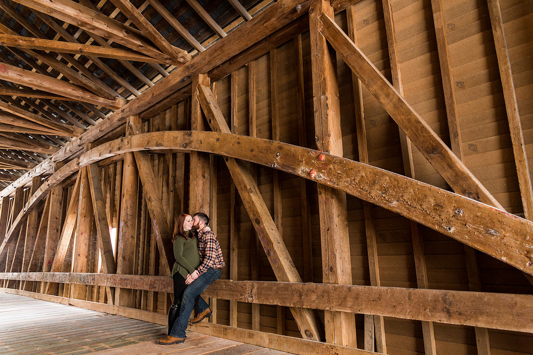 engagement photo session inside covered bridge