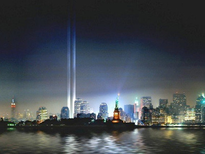 Image of the lights that replaced the World Trade Centers
