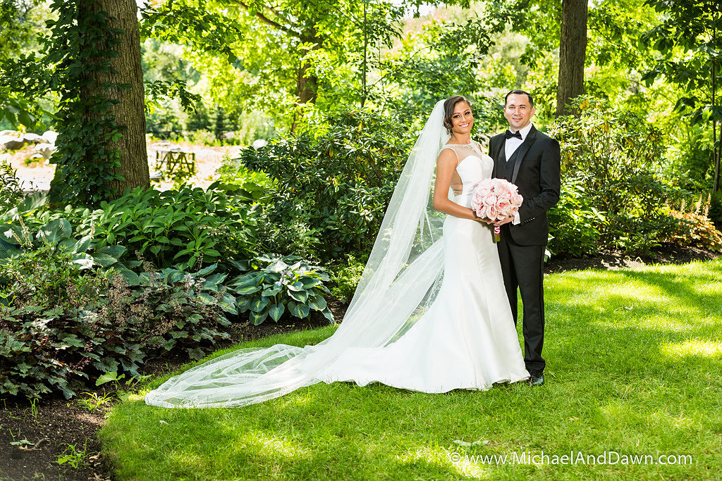 photo of bride and groom in a park