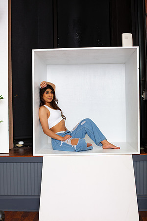 221-Natalie White Shirt Ripped Jeans