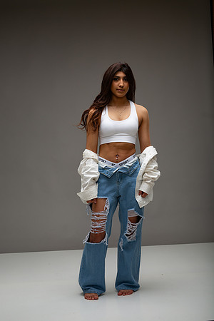43-Natalie White Shirt Ripped Jeans