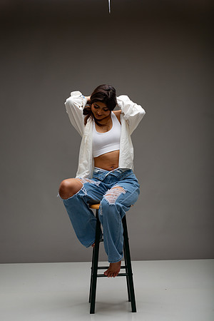 73-Natalie White Shirt Ripped Jeans