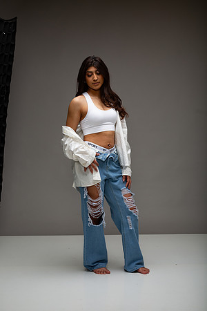 21-Natalie White Shirt Ripped Jeans