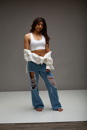 36-Natalie White Shirt Ripped Jeans
