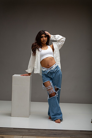 144-Natalie White Shirt Ripped Jeans