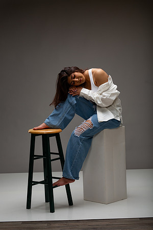 104-Natalie White Shirt Ripped Jeans