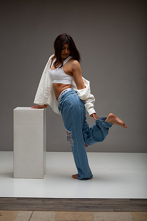 153-Natalie White Shirt Ripped Jeans