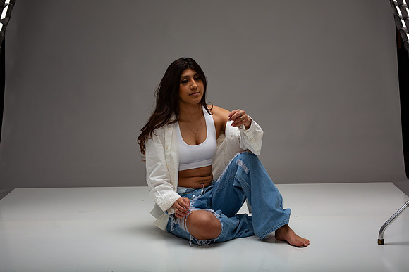 154-Natalie White Shirt Ripped Jeans